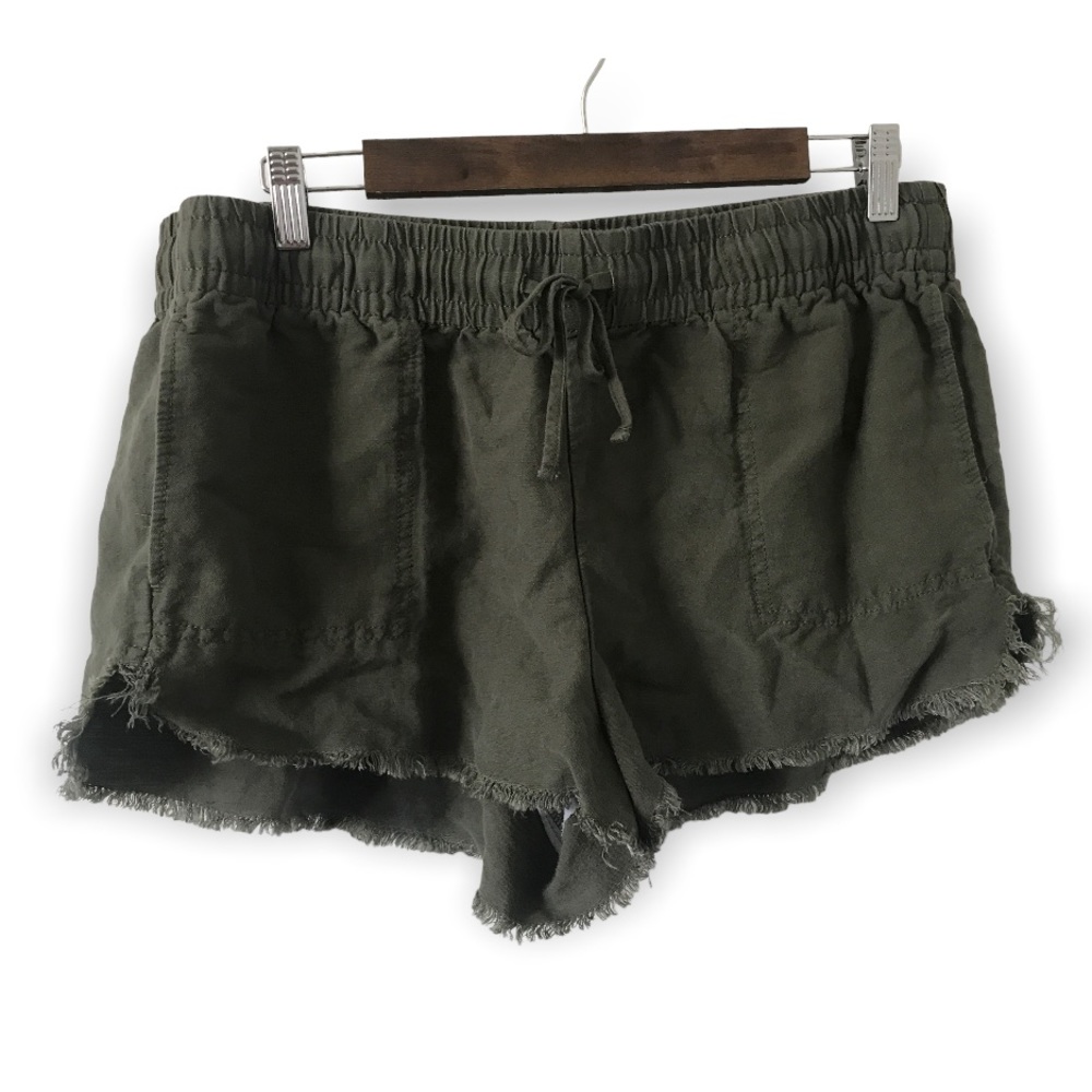 Express olive green linen blend drawstring cutoff shorts